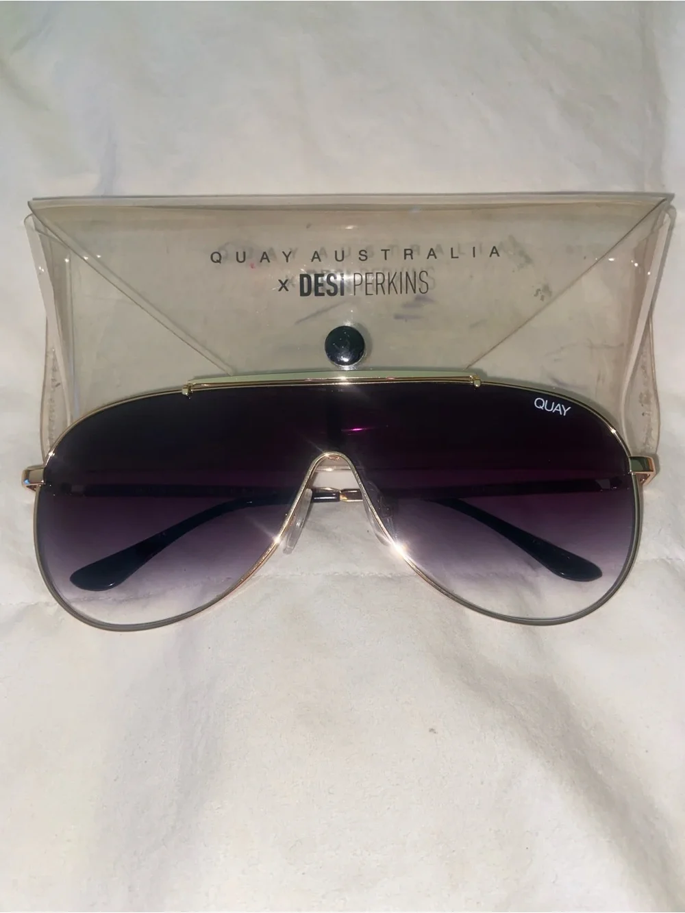Quay Australia Gold Frame Purple Gradient Shield Sunglasses
